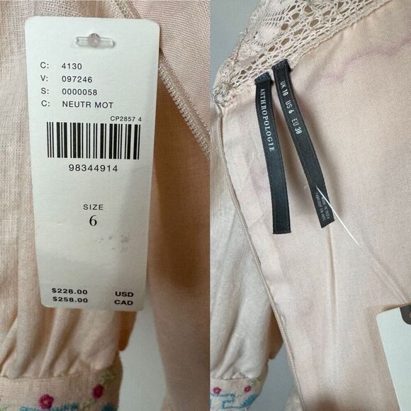 Anthropologie Linen Blend Puff Sleeve v neck mini dress | 6 | NWT New | TikTok t - Picture 16 of 16